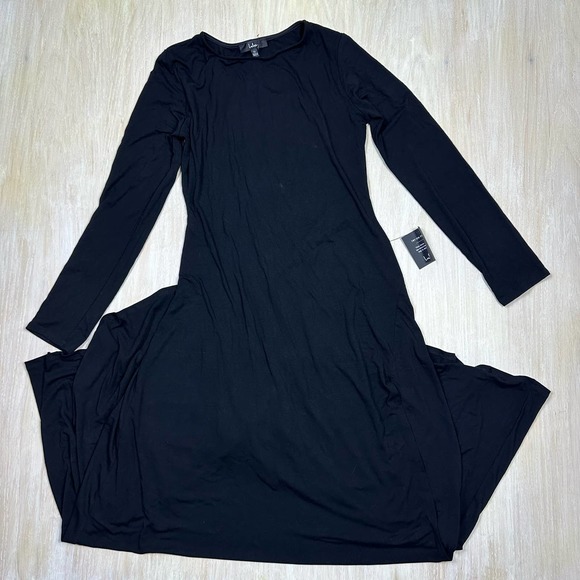 NWT Lulu's Swept Away Black Long Sleeve Jersey Knit Side Slit Maxi Dress Size XL - Picture 2 of 15